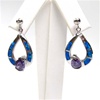 Silver Earring W/ Inlay Created Opal & Tanzanite CZ