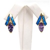 Silver Earring (Gold Plated) W/ Inlay Created Opal & Tanzanite CZ