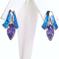 Silver Earring with Created Opal andTanzanite CZ