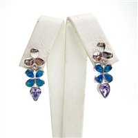 Silver Earring with Inlay Created Opal and Tanzanite CZ