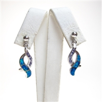 Silver Earring with Inlay Created Opal and Tanzanite CZ