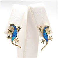 Silver Earrings (Gold Plated) with Inlay Created Opal (Lizard)