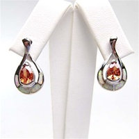 Silver Earring w/ Inlay Created Opal & Dark Champagne CZ