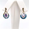 Silver Earring (Gold Plated) w/ Inlay Created Opal & Tanzanite CZ