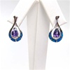 Silver Earring w/ Inlay Created Opal & Tanzanite CZ