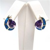 Silver Earring (Gold Plated) w/ Inlay Created Opal & Tanzanite CZ