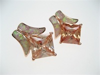 Silver Earrings (Rose Gold Plated) w/ Inlay Created Opal & Champagne CZ