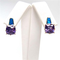 Silver Earring (Gold Plated) w/ Inlay Created Opal & Tanzanite CZ