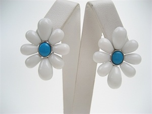 Silver Earring w/ Inlay Created White & Turquoise