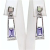 Silver Earrings (Rhodium Plated) with Inlay Created Opal, White & Tanzanite CZ