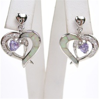 Silver Earrings (Rhodium Plated) with Inlay Created Opal, White & Tanzanite CZ