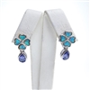 Silver Earring with Inlay Created Opal and Tanzanite CZ