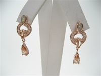 Silver Earrings (Rose Gold Plated) w/ Inlay Created Opal & Champagne CZ