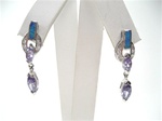 Silver Earrings W/ Inlay Created Opal and Tanzanite CZ