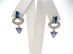 Silver Earrings W/ Inlay Created Opal and Tanzanite CZ