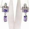 Silver Earrings with Inlay Created Opal, White & Tanzanite CZ