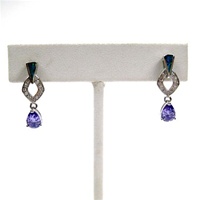 Silver Earrings with Inlay Created Opal, White & Tanzanite CZ