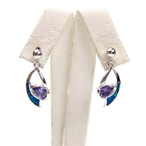 Silver Earrings with Inlay Created Opal & Tanzanite CZ