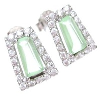 Silver Earrings (Rhodium Plated) w/ Wht  and Jade CZ.