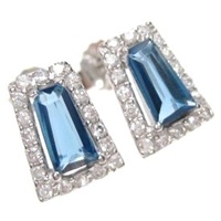 Silver Earrings (Rhodium Plated) w/ Wht  CZ and Sapphire Crystal.