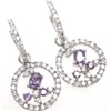 Silver Earring (Rhodium Plated) w/ Wht and Amethyst CZ.