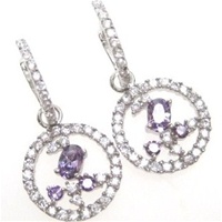 Silver Earring (Rhodium Plated) w/ Wht and Amethyst CZ.