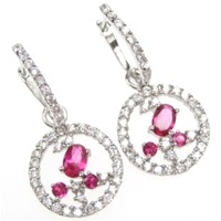 Silver Earring (Rhodium Plated) w/ Wht and Ruby CZ.