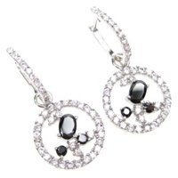 Silver Earrings (Rhodium Plated) w/Wht and Black CZ.