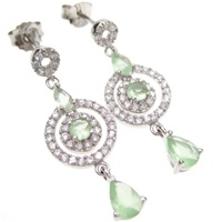 Silver Earrings (Rhodium Plated) w/ White and Jade CZ