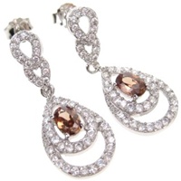 Silver Earrings (Rhodium Plated) w/ White and Smoky Topaz CZ