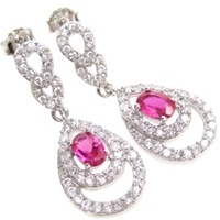 Silver Earrings (Rhodium Plated) w/ White and Ruby CZ