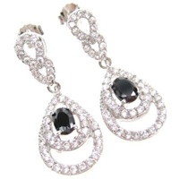 Silver Earrings (Rhodium Plated) w/ White and Black CZ