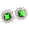 Silver Earrings (Rhodium Plated) w/ White & Emerald Color CZ