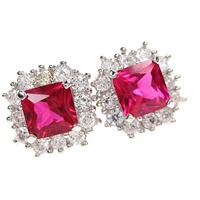 Silver Earrings (Rhodium Plated) w/ White & Ruby Color CZ