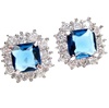 Silver Earrings (Rhodium Plated) w/ White & Sapphire Color CZ