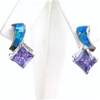 Silver Earring W/ Created Opal+Tanzanite CZ