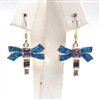 Silver Earring (Gold Plated) w/ Inlay Created Opal & Tanzanite CZ