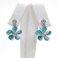 Silver Earring with Created Opal and White CZ