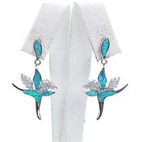 Silver Earring with Created Opal and White CZ