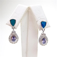 Silver Earring with Inlay Created Opal, White & Tanzanite CZ