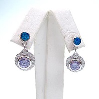 Silver Earring with Inlay Created Opal, White & Tanzanite CZ