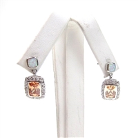 Silver Earrings with Inlay Created Opal & Champagne CZ