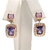 Silver Earring (Rose Gold Plated) with Inlay Created Opal, White and Tanzanite CZ