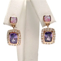 Silver Earring (Rose Gold Plated) with Inlay Created Opal, White and Tanzanite CZ