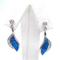 Silver Earrings with Inlay Created Opal & Wht CZ