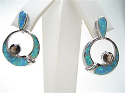 Sterling Silver Earring w/ Inlay Created Opal & Smoky Topaz CZ