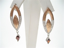 Silver Earrings (Rose Gold Plated) W/ White and Garnet CZ