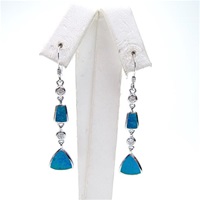 Silver Earrings with Inlay Created Opal & White CZ