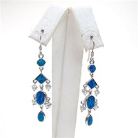 Silver Earrings with Inlay Created Opal & White CZ