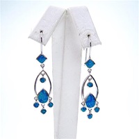 Silver Earrings with Inlay Created Opal & White CZ